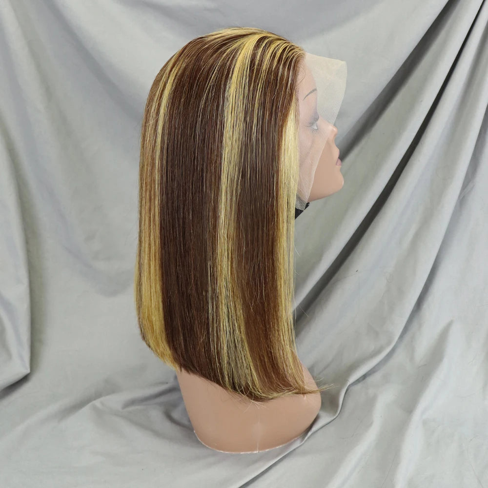 Bone Straight Lace Frontal Pre Plucked Brazilian Short Bob Remy Wig