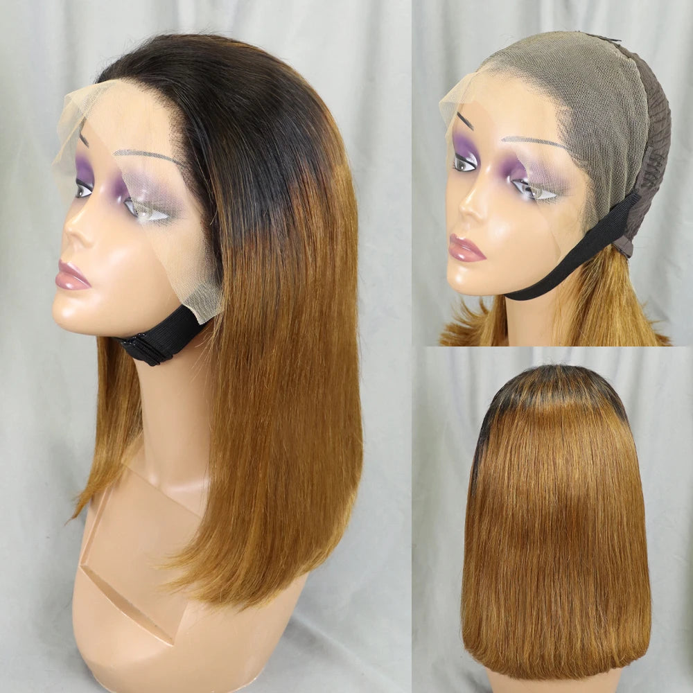 Bone Straight Lace Frontal Pre Plucked Brazilian Short Bob Remy Wig