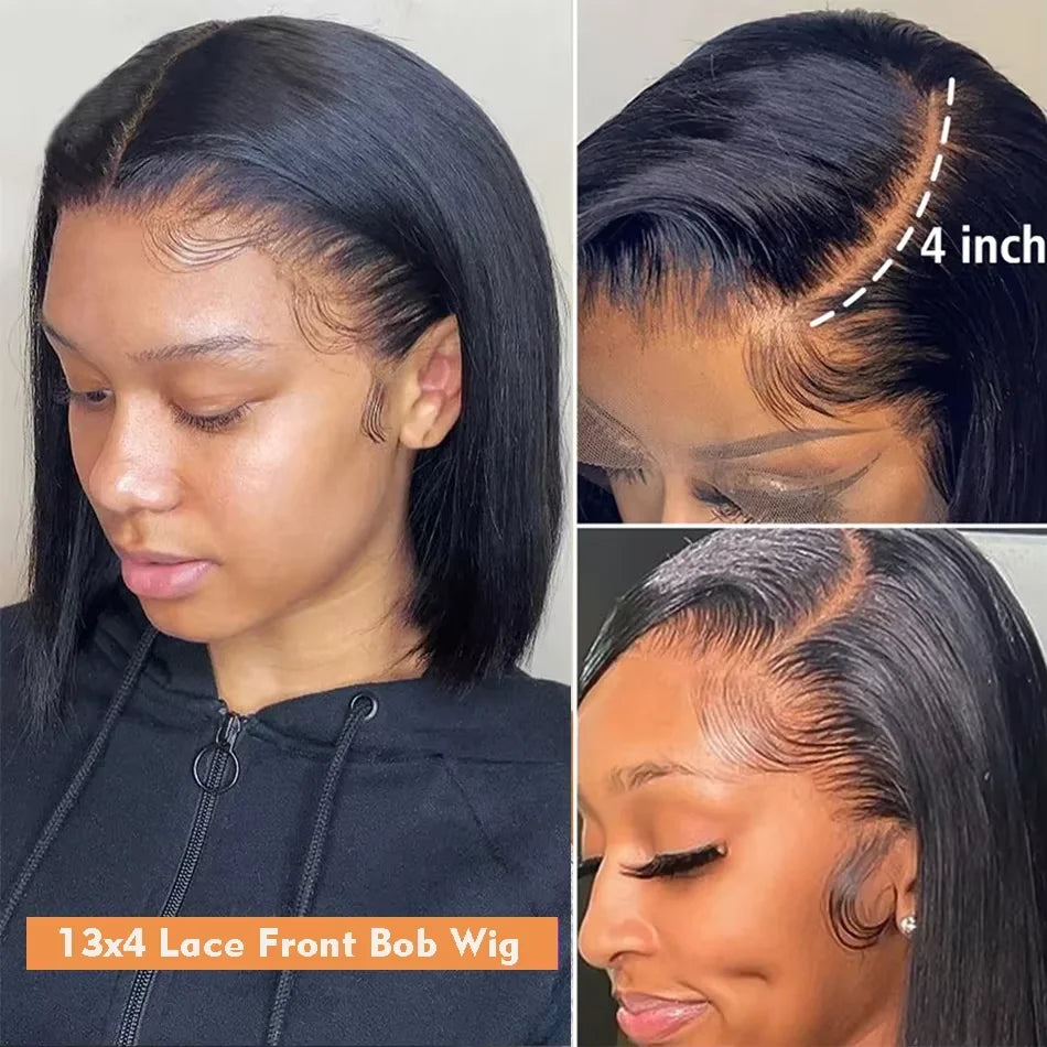 Straight Short Bob 13x4 Full Frontal HD Transparent Lace Brazilian Human Hair