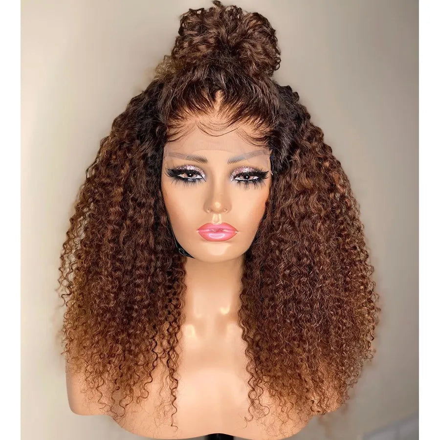 Soft Pre plucked Honey Blonde Brown Kinky Curly Lace Front Wig - Supreme Lush Hair
