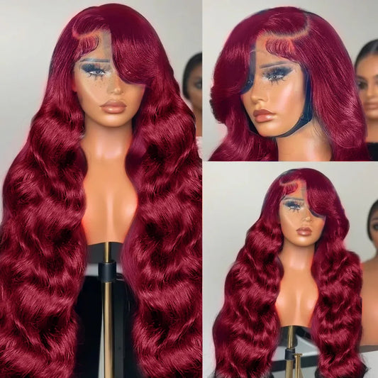 99J Burgundy Lace Front Human Hair Wig Body Wave Red Colored Glueless Wigs Brazilian 13x4 HD Lace Frontal Wigs For Women