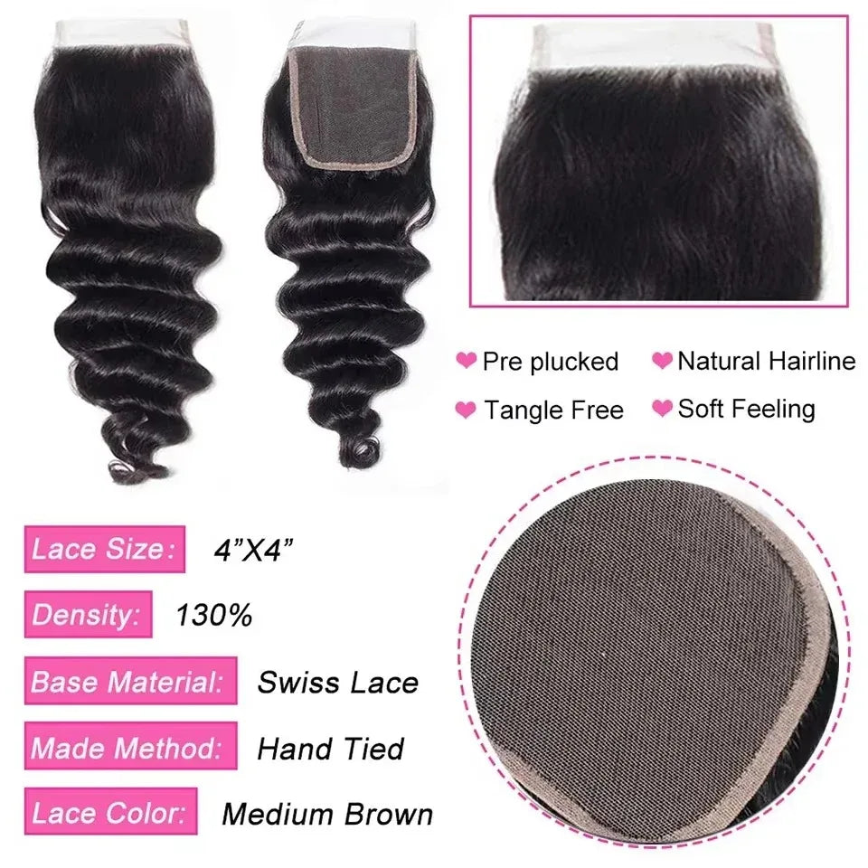 Loose Wave Weave Bundles 1/2/3/4 PCS Human Hair Extensions Natural Black