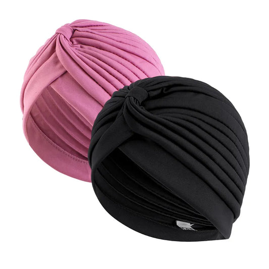 2pcs/lot Stretch Turbans Head Cover Twisted Pleated Headwrap Assorted Hair Cover Beanie Hats for Women Girls