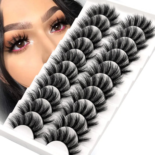 3D False Eyelashes 10 Pairs Eyelashes 3D Mink Lashes Faux Mink Fluffy Lash Soft Full Thick Wispy Eyelashes Extension