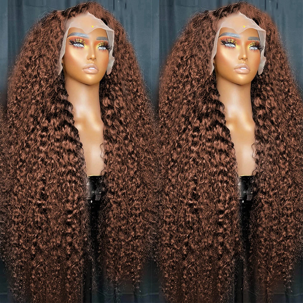 Brown Lace Front Human Hair Wigs 13x4 Lace Frontal Wig Curly Glueless Preplucked Deep Wave Frontal Wig T-Part 4x4 Closure Wig