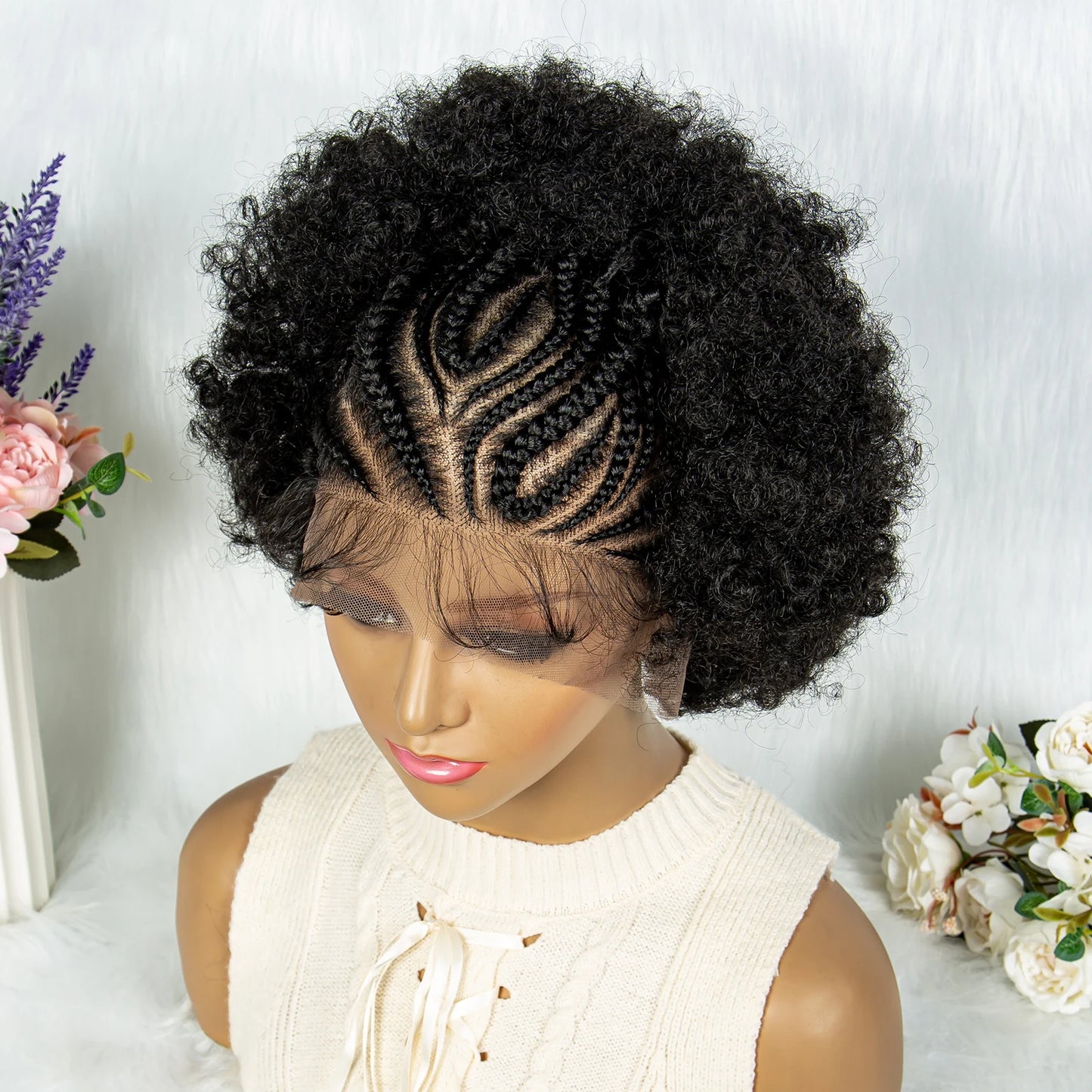 13x6 Lace Front  Cornrow With Baby Hair  Kinky Curly Hair Wigs