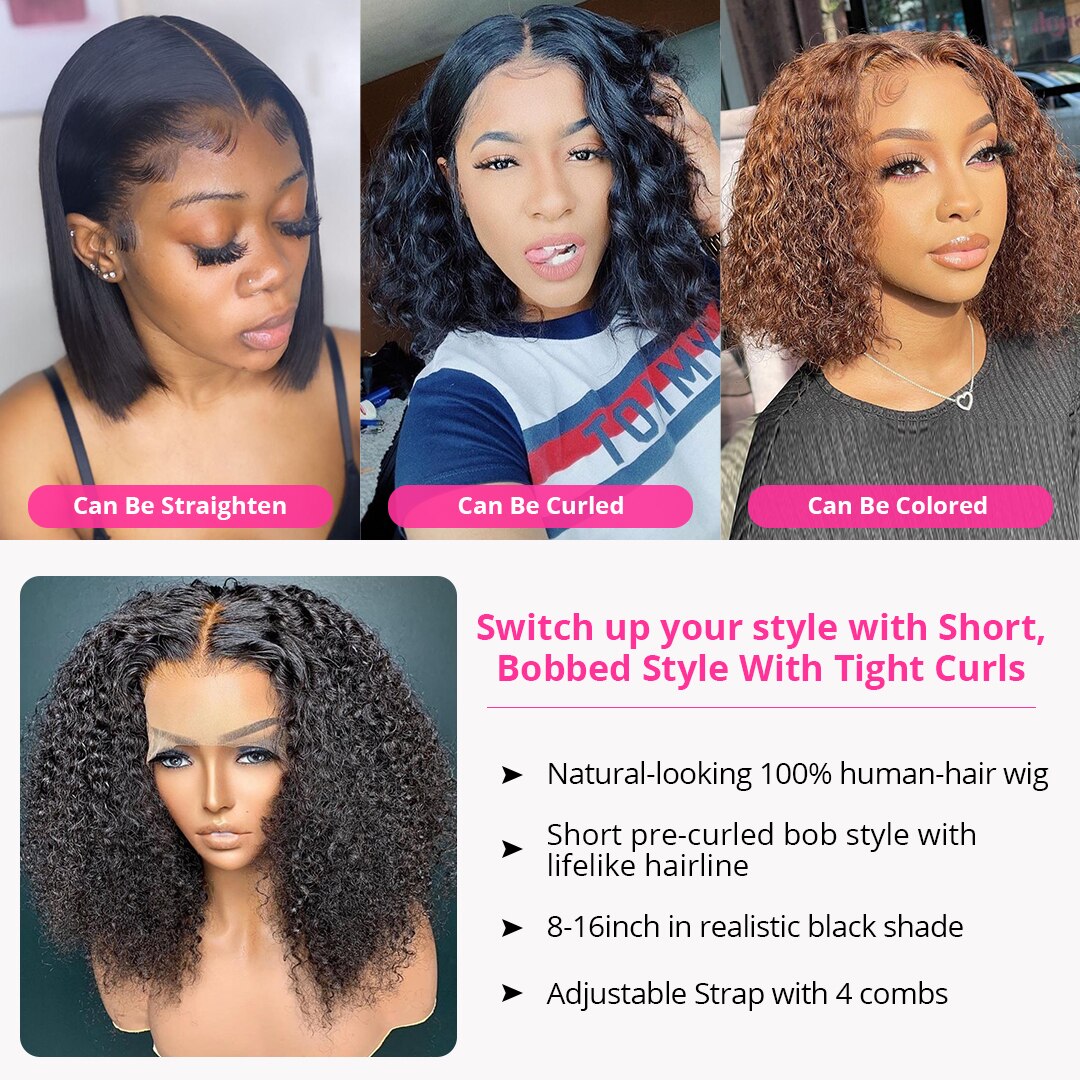 CEXXY 13x4 Water Wave Lace Frontal Human Hair Wigs Transparent Curly Human Hair Wigs 4x4 Short Bob Wig T Part Wigs For Women - Supreme Lush Hair