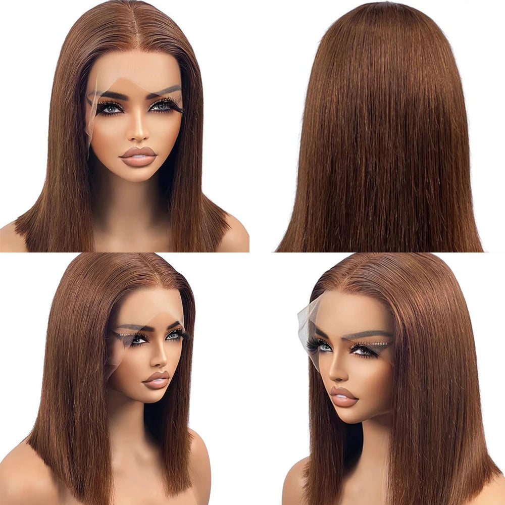 Chocolate Brown 13×4 Lace Front Human Hair Lightly Bleached Knot Human Hair