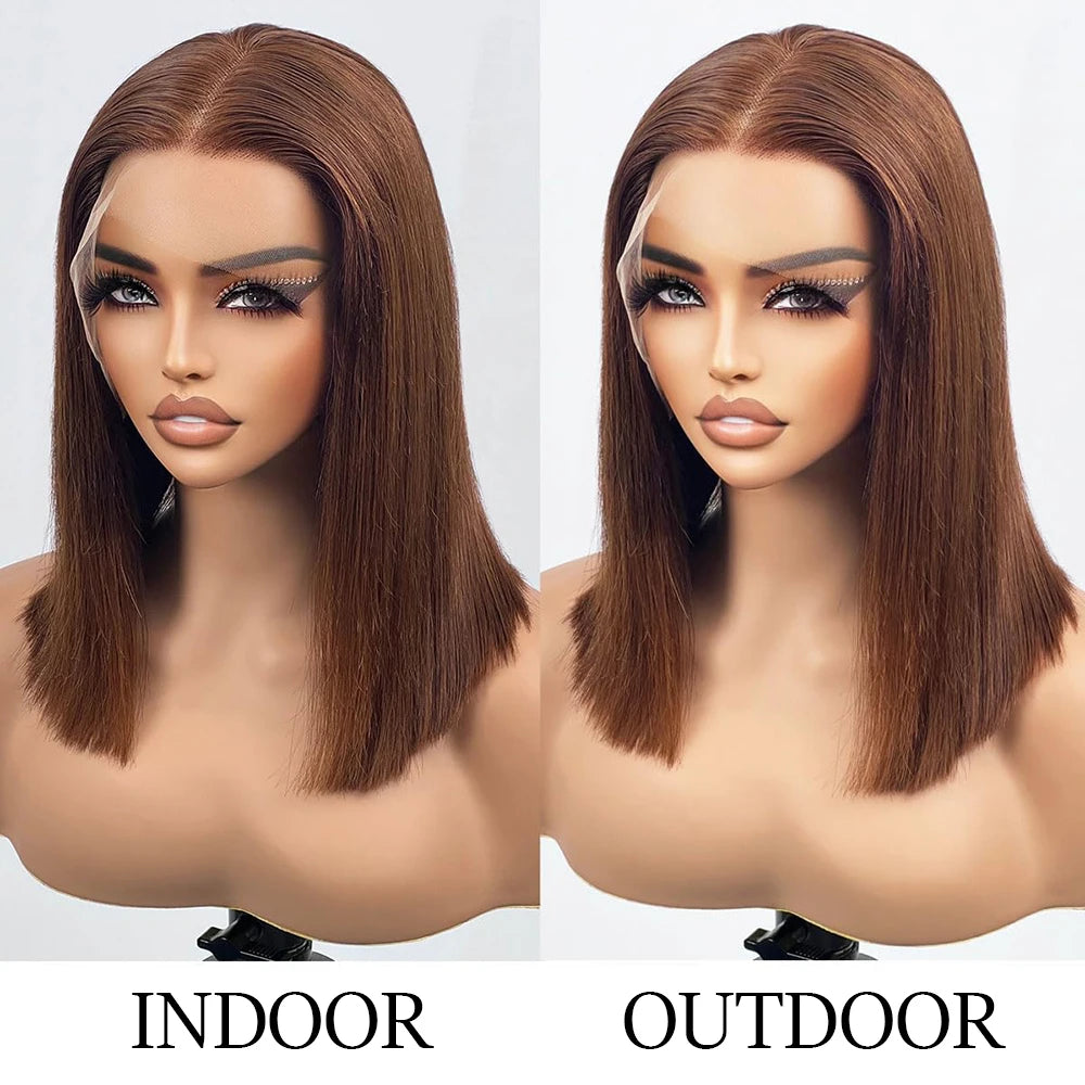 Chocolate Brown 13×4 Lace Front Human Hair Lightly Bleached Knot Human Hair