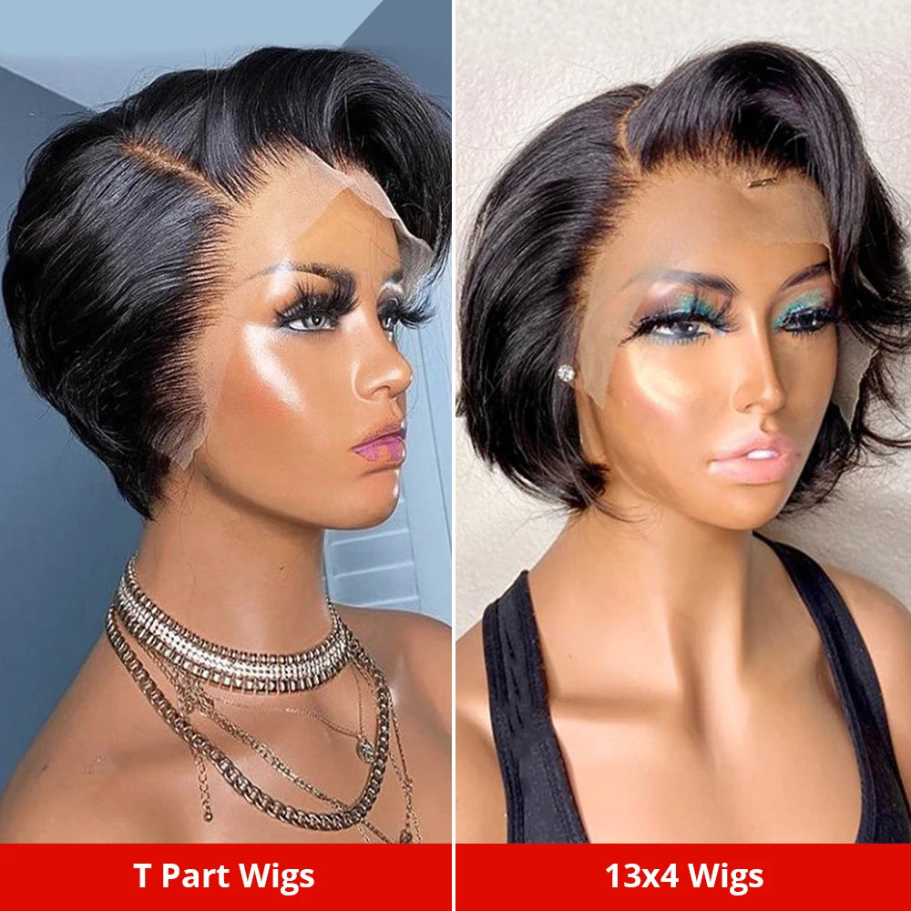 Brazilian Pixie Cut Wigs With Bangs Glueless Short Bob Human Hair