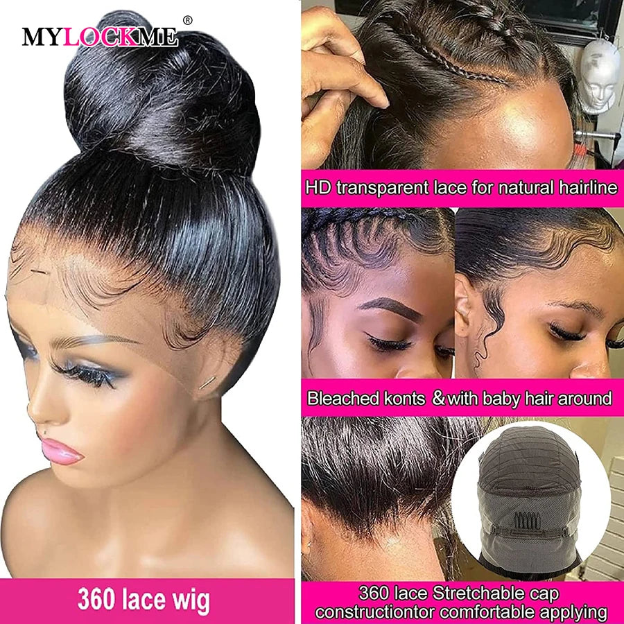 360 Full Lace Wig Human Hair Mylockme Brazilian Natural 100% Human 12a Grade Lace Front Human Hair Wig On Sale Clearance