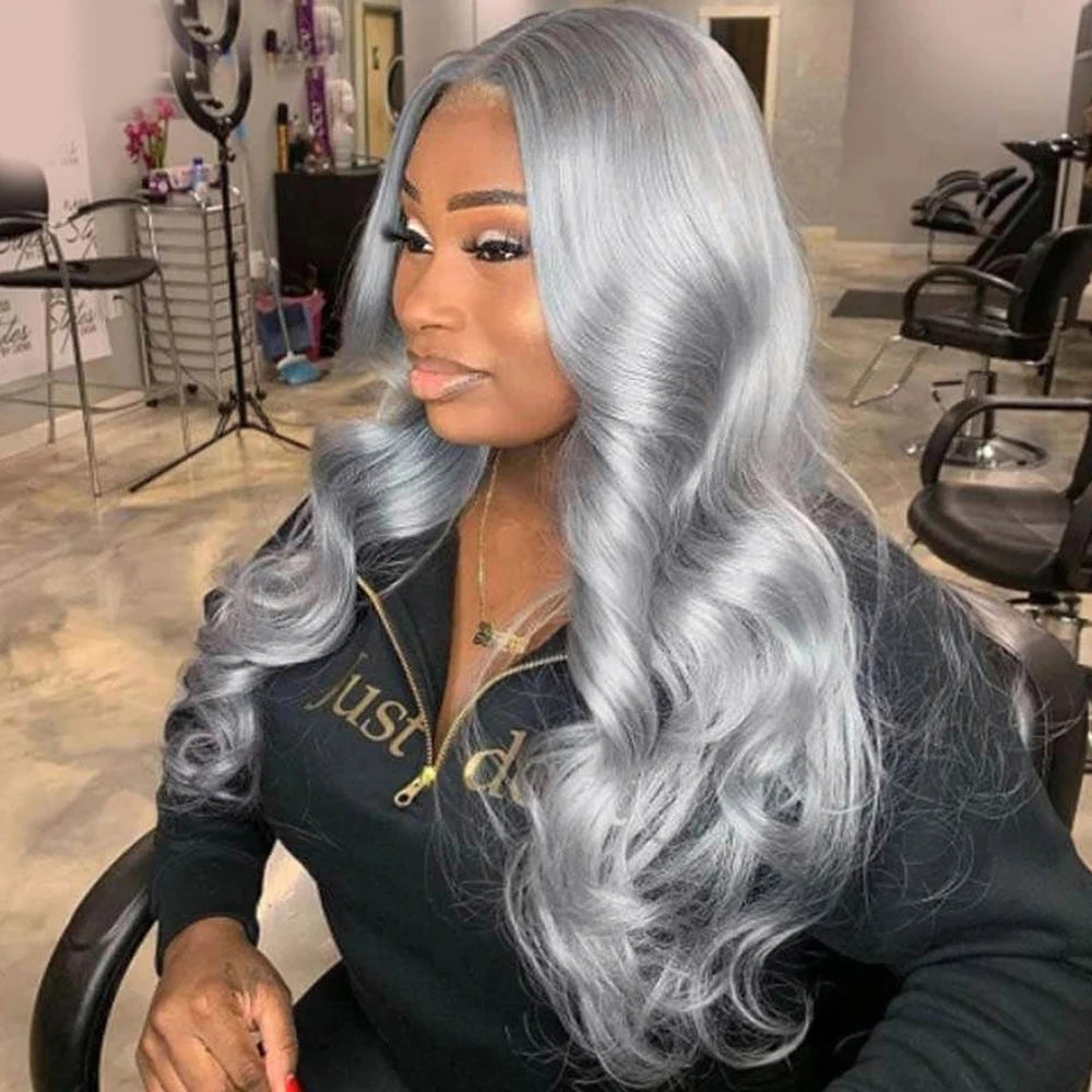 Silver Grey Body Wave Lace Front Wig 13x4 13x6 Lace Frontal Human Hair Wigs Transparent Brazilian Hair Colored Wigs For Women