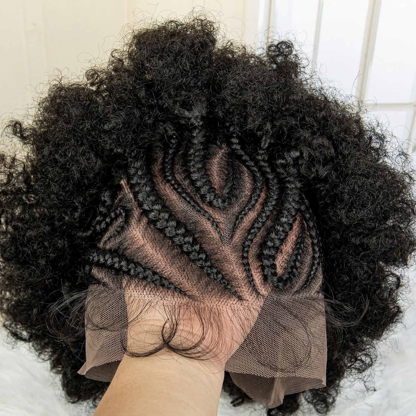 Synthetic 13x6 Lace Frontal Cornrow Braided Wig Kinky Curly Bob with Buns