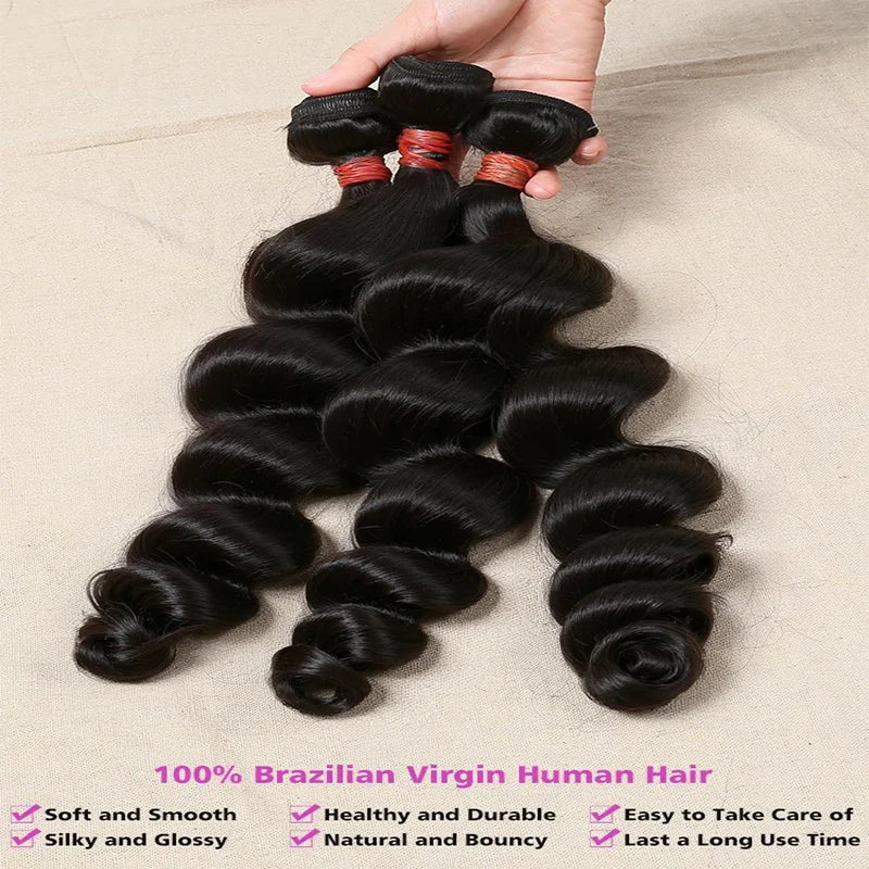 Loose Wave Weave Bundles 1/2/3/4 PCS Human Hair Extensions Natural Black