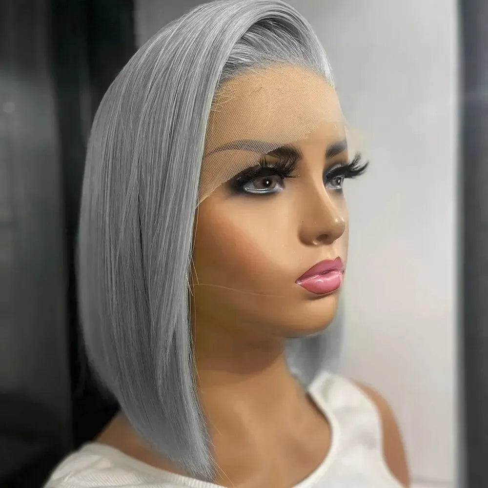 Sliver Grey Short Bob Human Hair Wigs