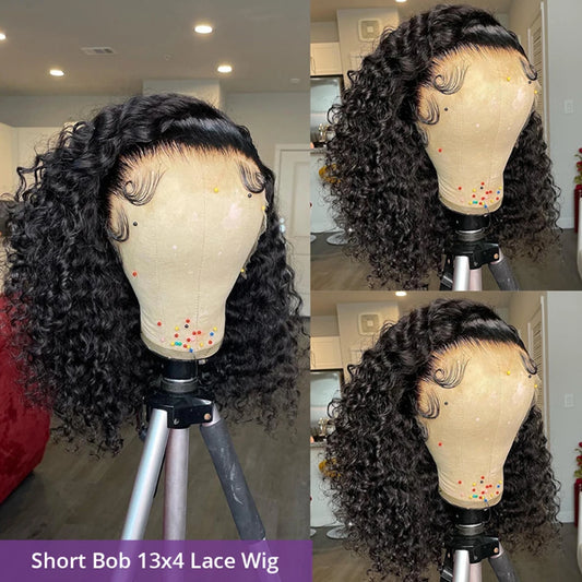 Glueless Kinky Curly Bob Wig Ready To Wear 13X4 Lace Frontal Short Curly Bob Wigs 100% Human Hair Wigs For Women 180% Brazilian