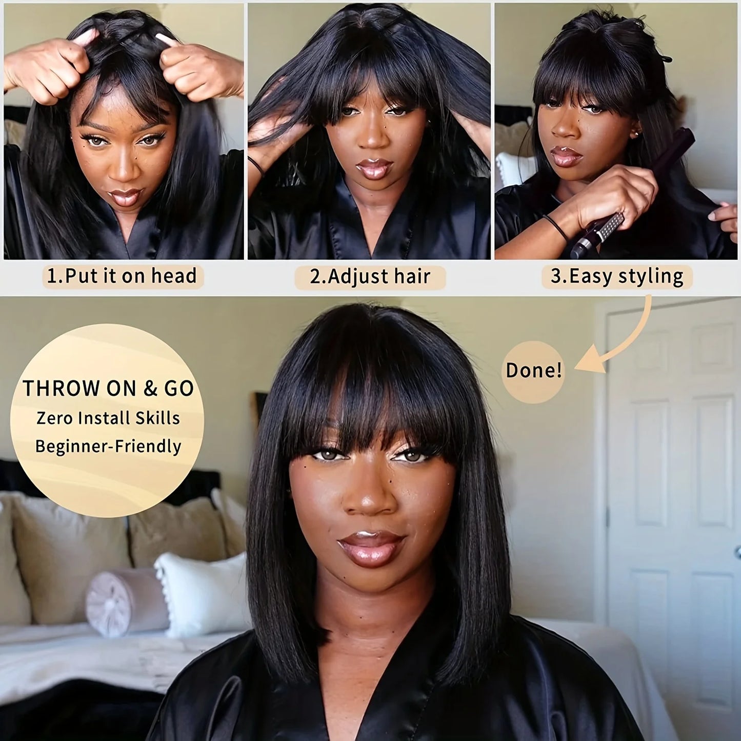Short Glueless Bob 100% Human Hair Wigs