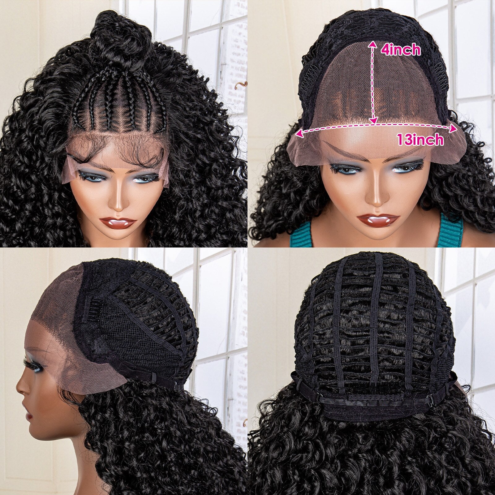 Synthetic Kinky Curly Wave Braided 13x4 Lace Frontal Wigs - Supreme Lush Hair