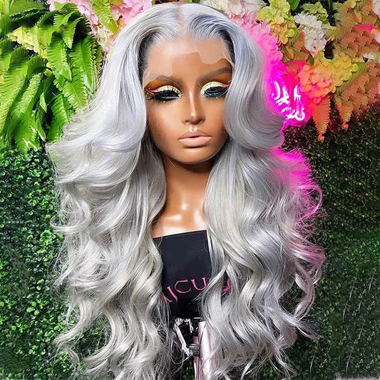 Silver Grey Body Wave Lace Front Wig 13x4 13x6 Lace Frontal Human Hair Wigs Transparent Brazilian Hair Colored Wigs For Women
