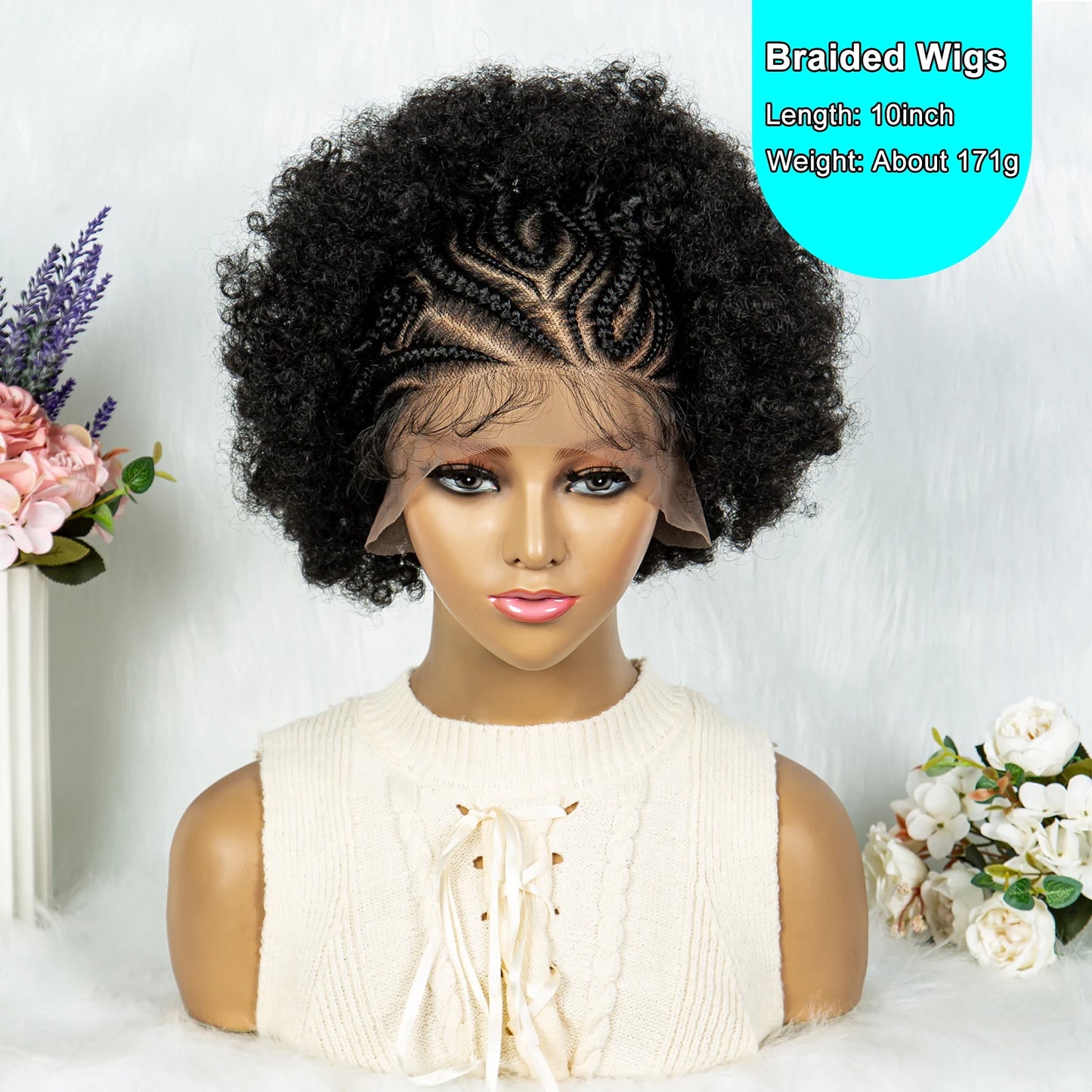 13x6 Lace Front  Cornrow With Baby Hair  Kinky Curly Hair Wigs