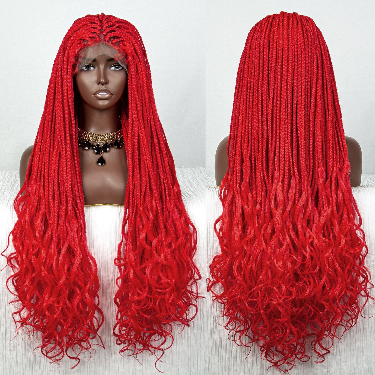 36 Inches Long Braided Wigs Synthetic Lace Front - Supreme Lush Hair
