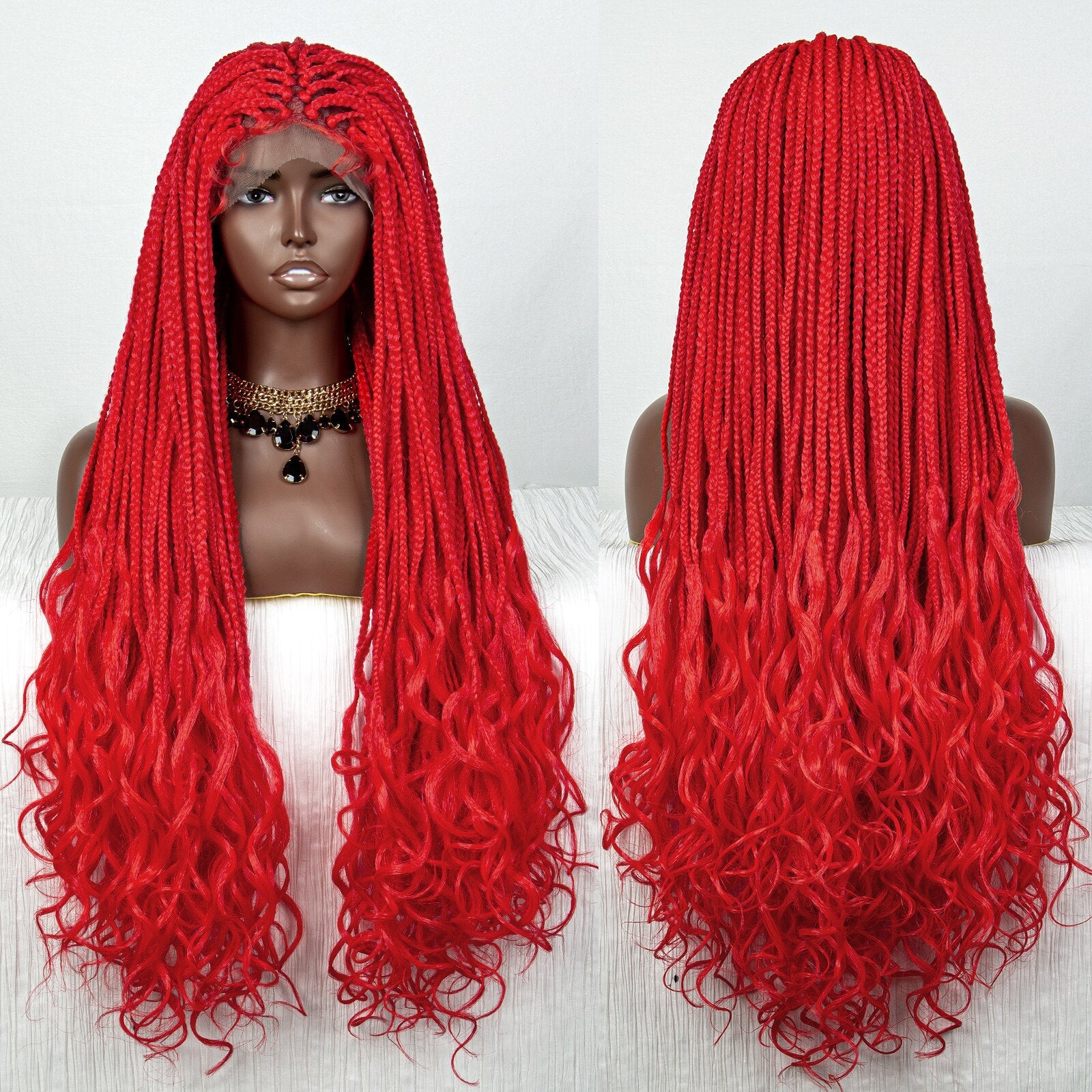 36 Inches Long Braided Wigs Synthetic Lace Front - Supreme Lush Hair