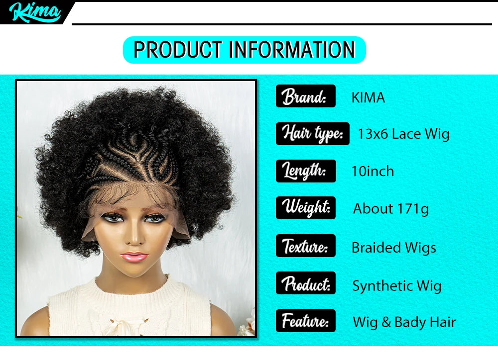 13x6 Lace Front  Cornrow With Baby Hair  Kinky Curly Hair Wigs