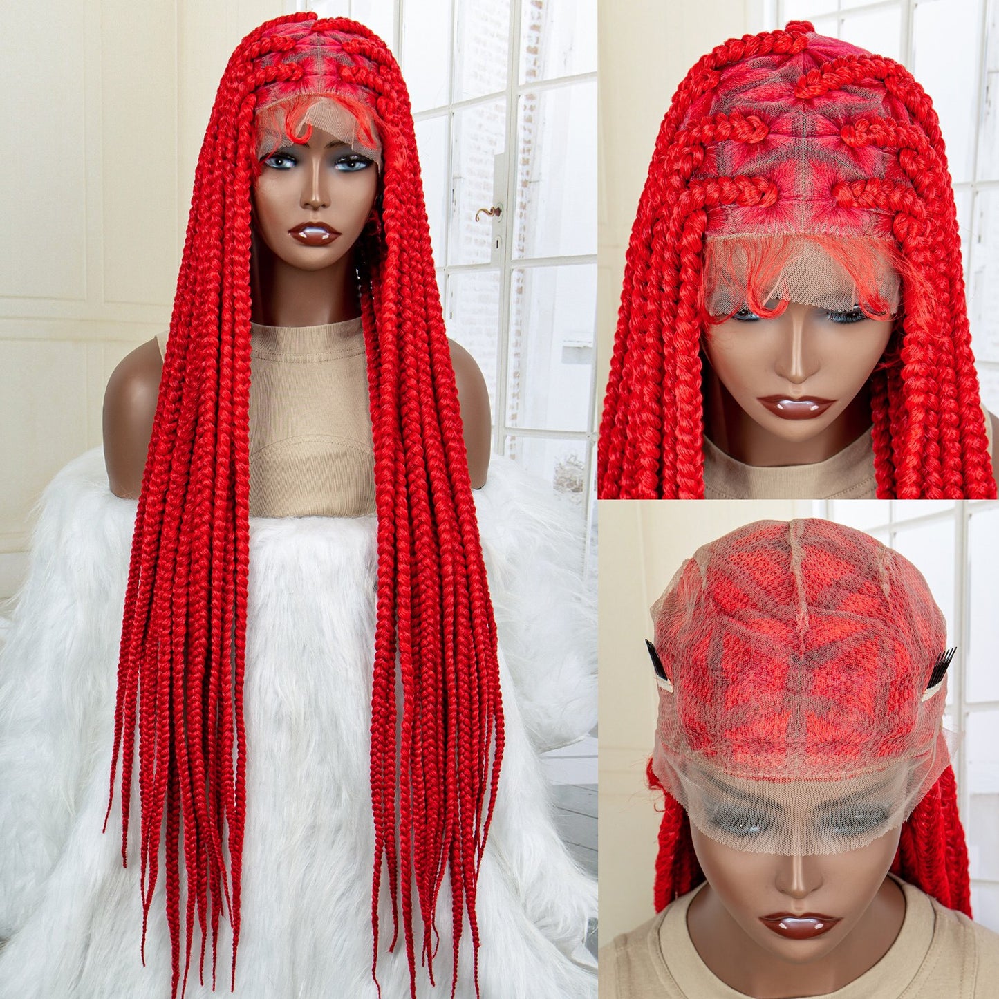 Synthetic Big Knotless Full Lace Braided Wigs - Supreme Lush Hair