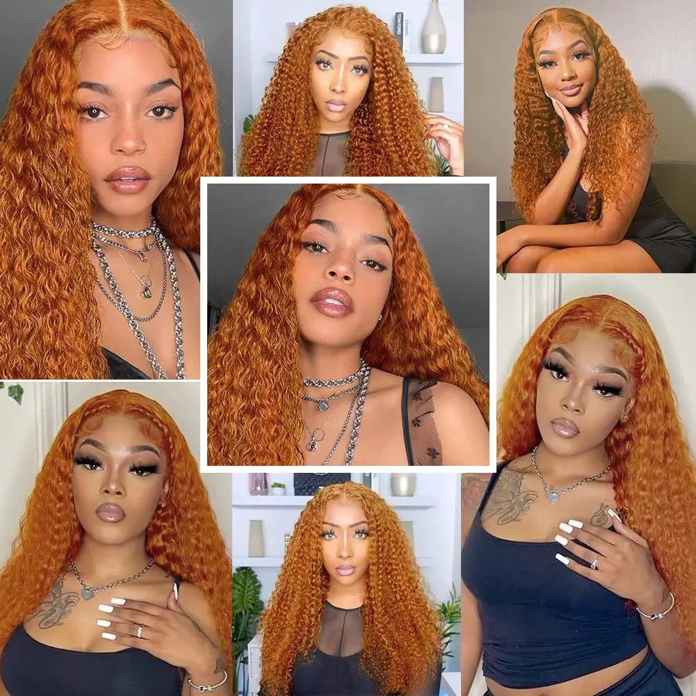 32 Inch Ginger Curly Lace Front Wig Human Hair with Baby Hair 13x4 HD Lace Front Ginger Deep Wave Human Hair Wigs 180 Density
