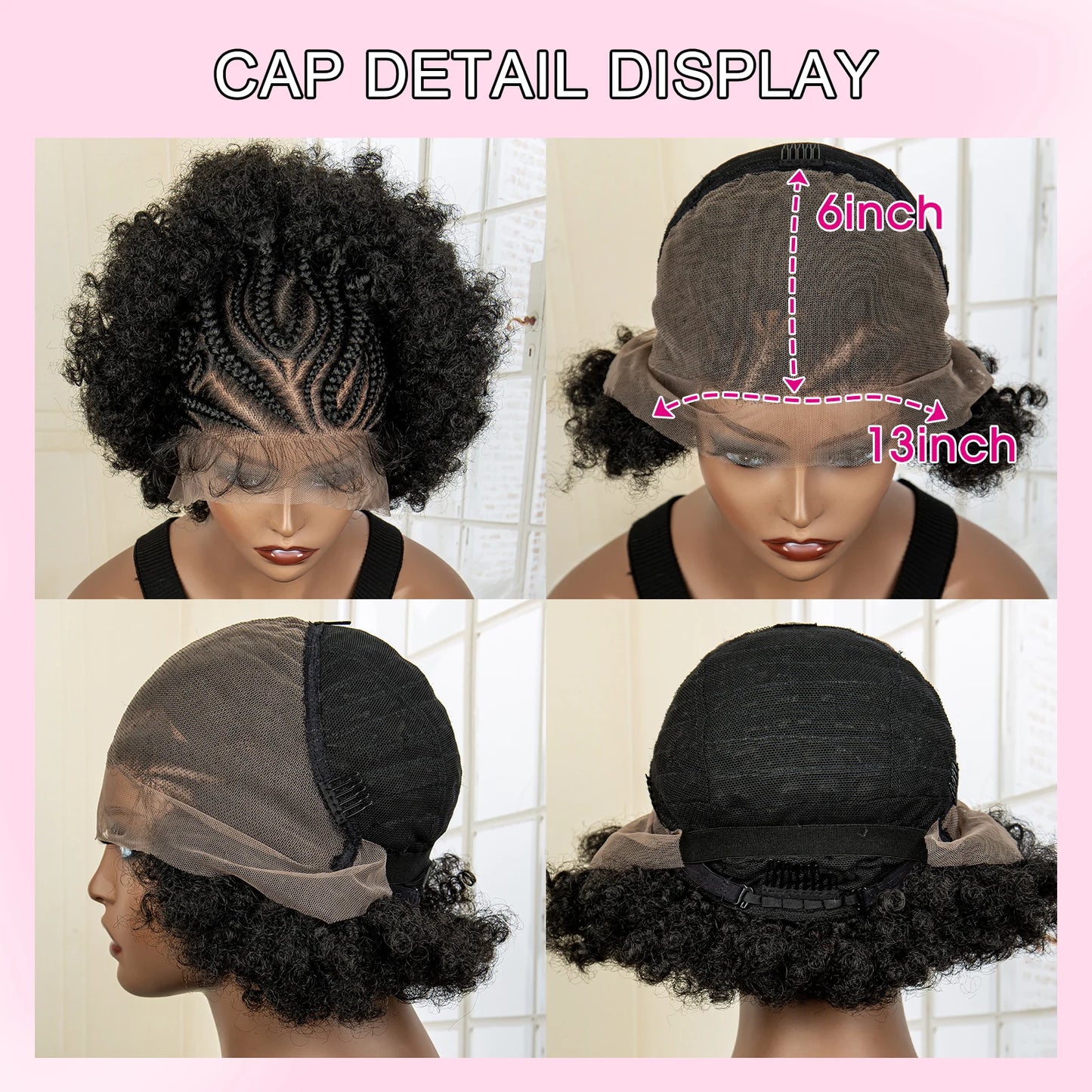 Synthetic 13x6 Lace Frontal Cornrow Braided Wig Kinky Curly Bob with Buns