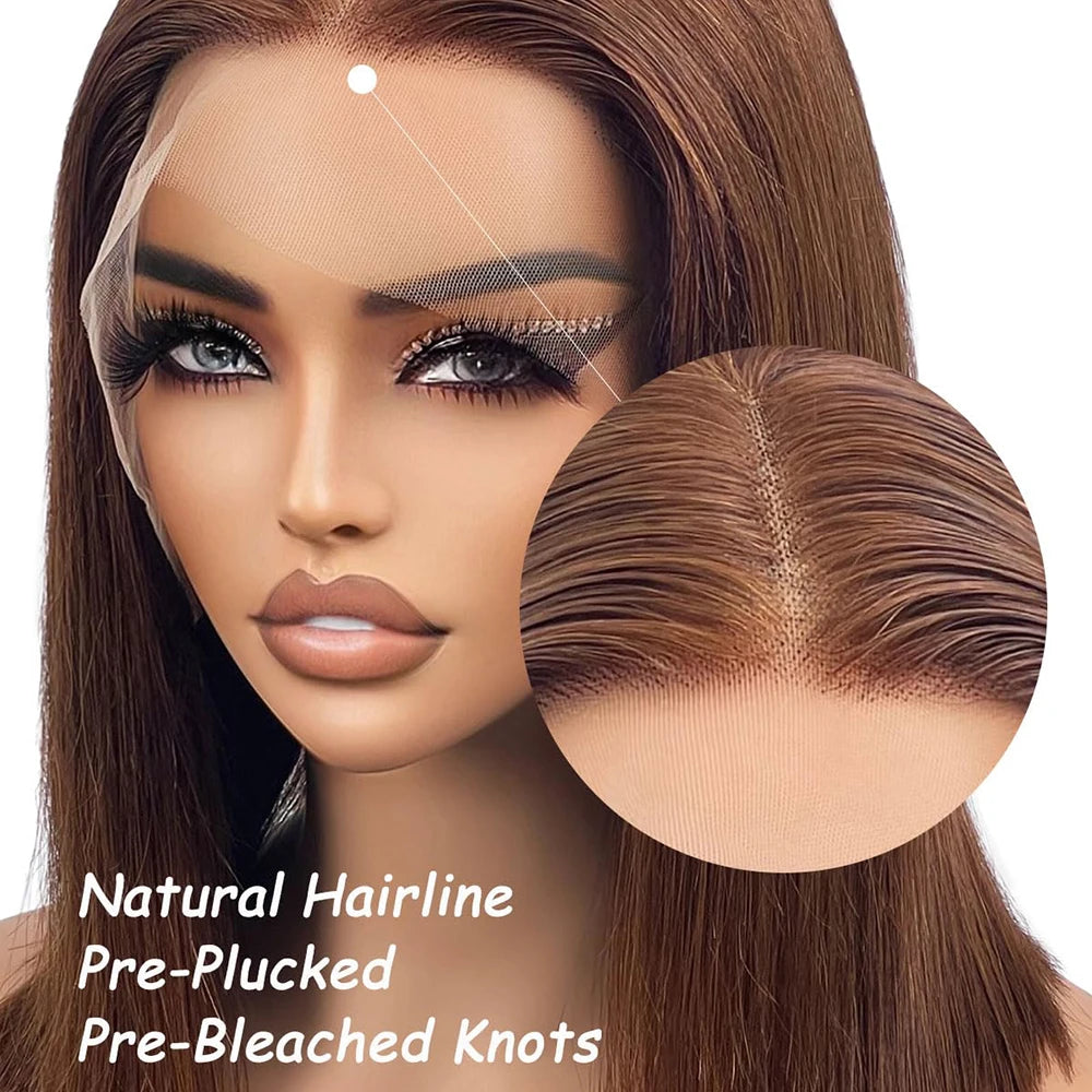 Chocolate Brown 13×4 Lace Front Human Hair Lightly Bleached Knot Human Hair
