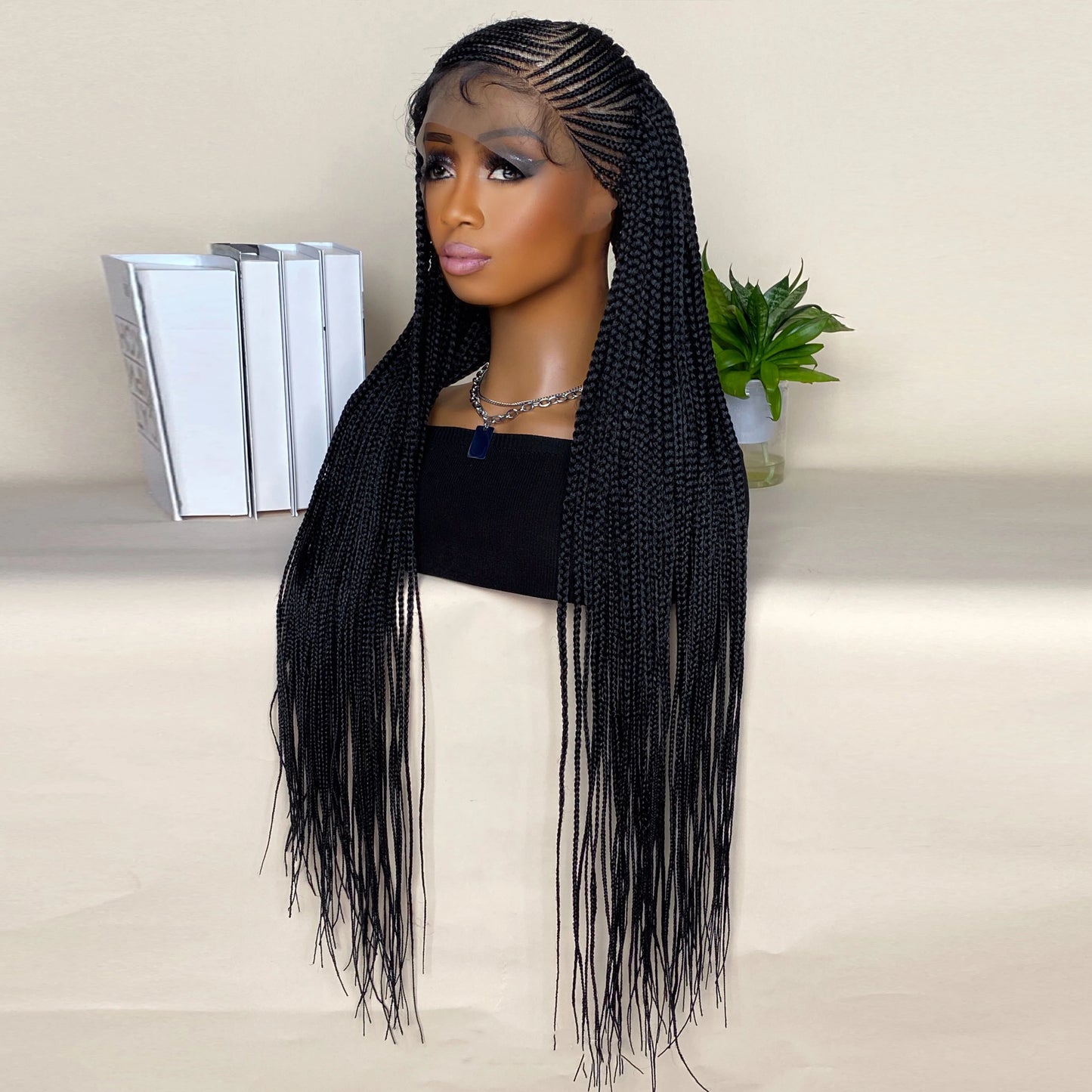 36 Inches Lace Frontal Braided Wigs with Baby Hair