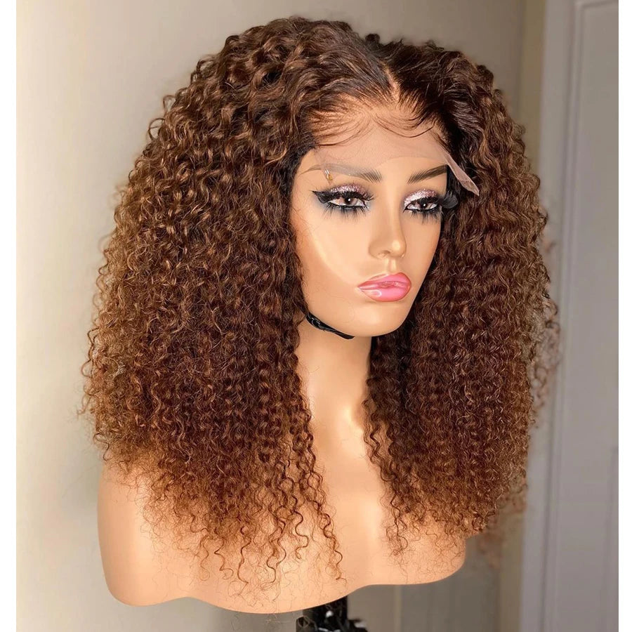 Soft Pre plucked Honey Blonde Brown Kinky Curly Lace Front Wig - Supreme Lush Hair