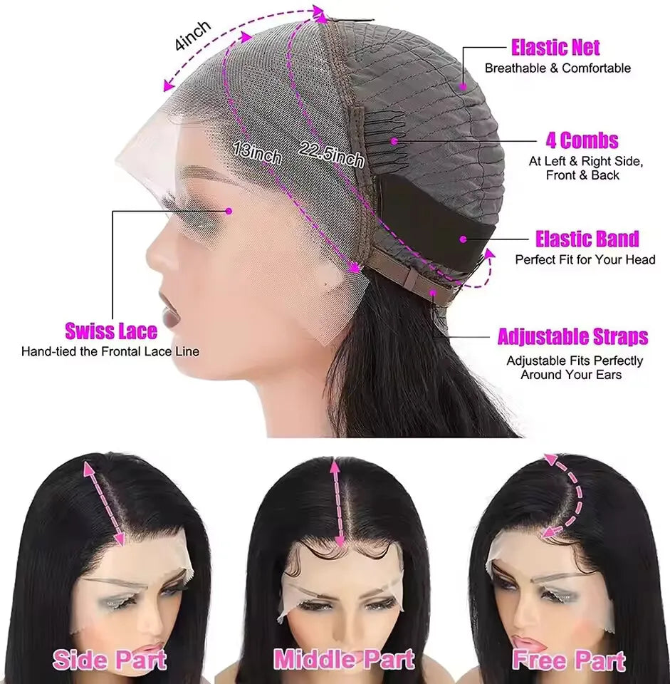 Short Bone Straight 13x4 HD Transparent Lace Front Chocolate Brown Wig
