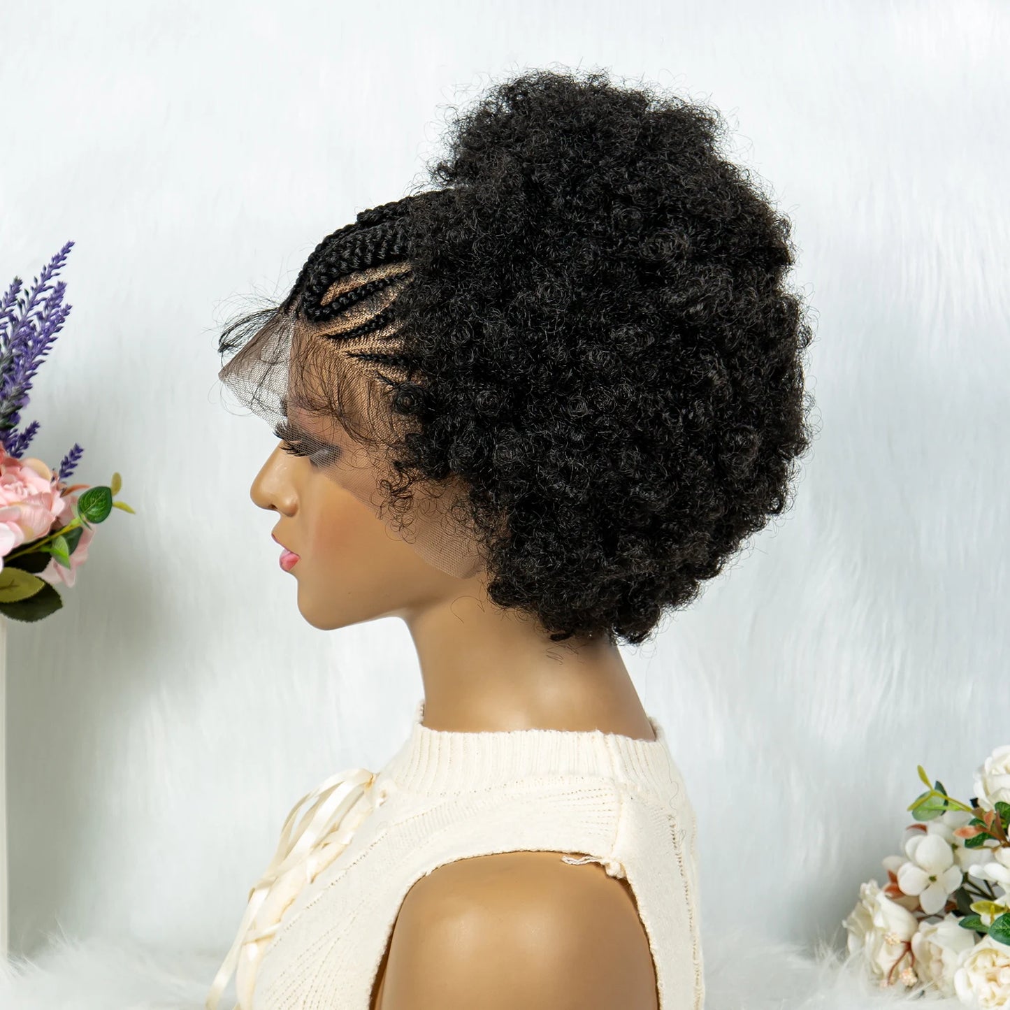 13x6 Lace Front  Cornrow With Baby Hair  Kinky Curly Hair Wigs