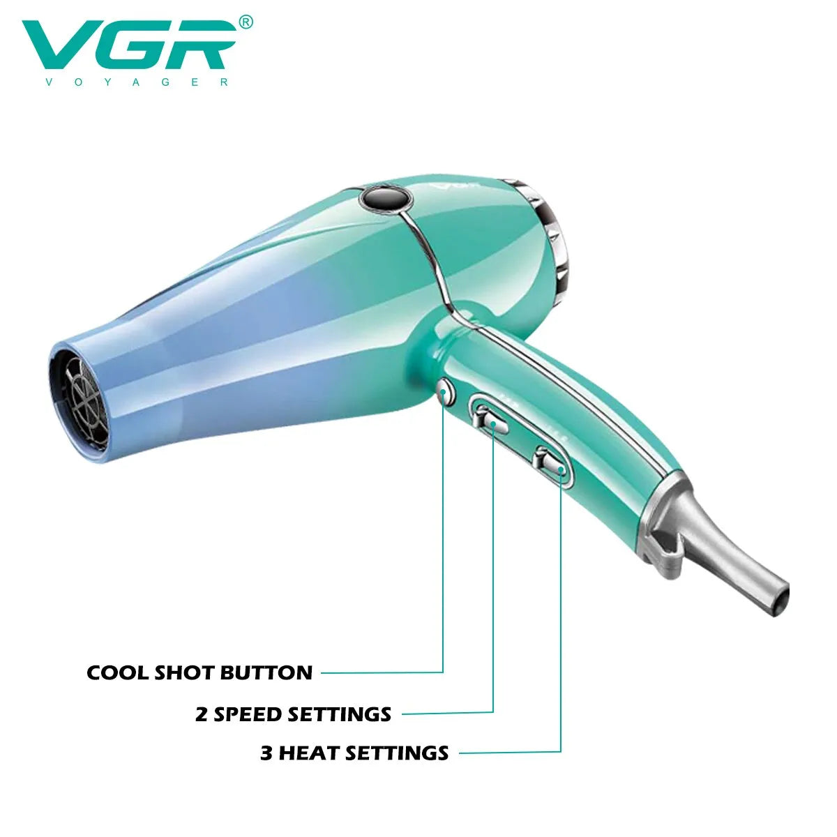 VGR Professional Hair Dryer 2400W High Power Overheating Protection Strong Wind Drying Hair Care Styling Tool V-452