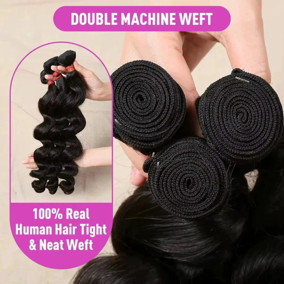 Loose Wave Weave Bundles 1/2/3/4 PCS Human Hair Extensions Natural Black