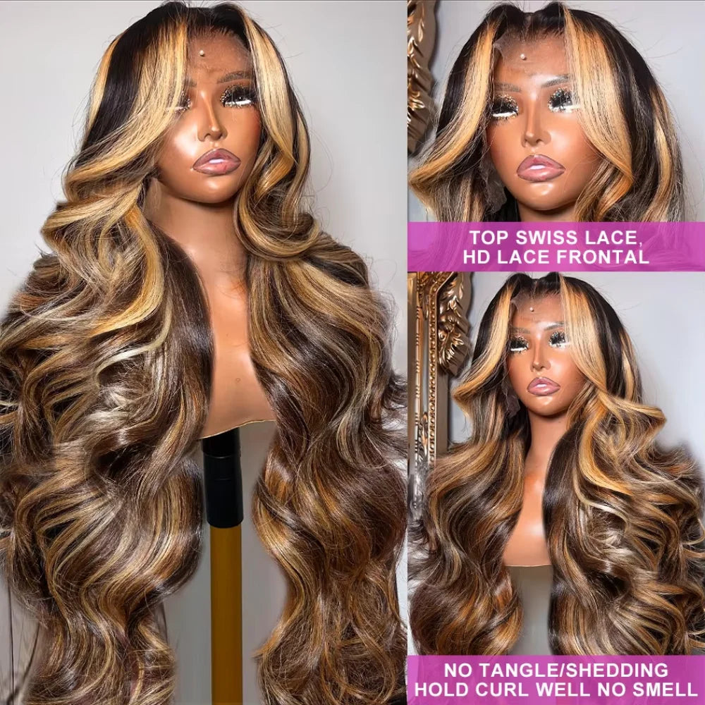 Highlight 13x6 13x4 Lace Frontal Wig Human Hair Body Wave 220% Density HD Lace Wig