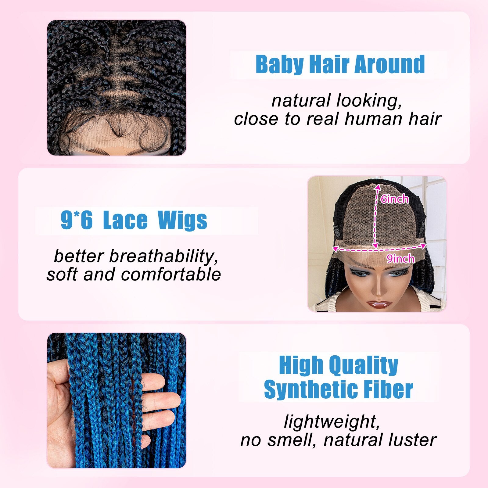 Synthetic 9x6 Lace Frontal Braided Wigs - Supreme Lush Hair