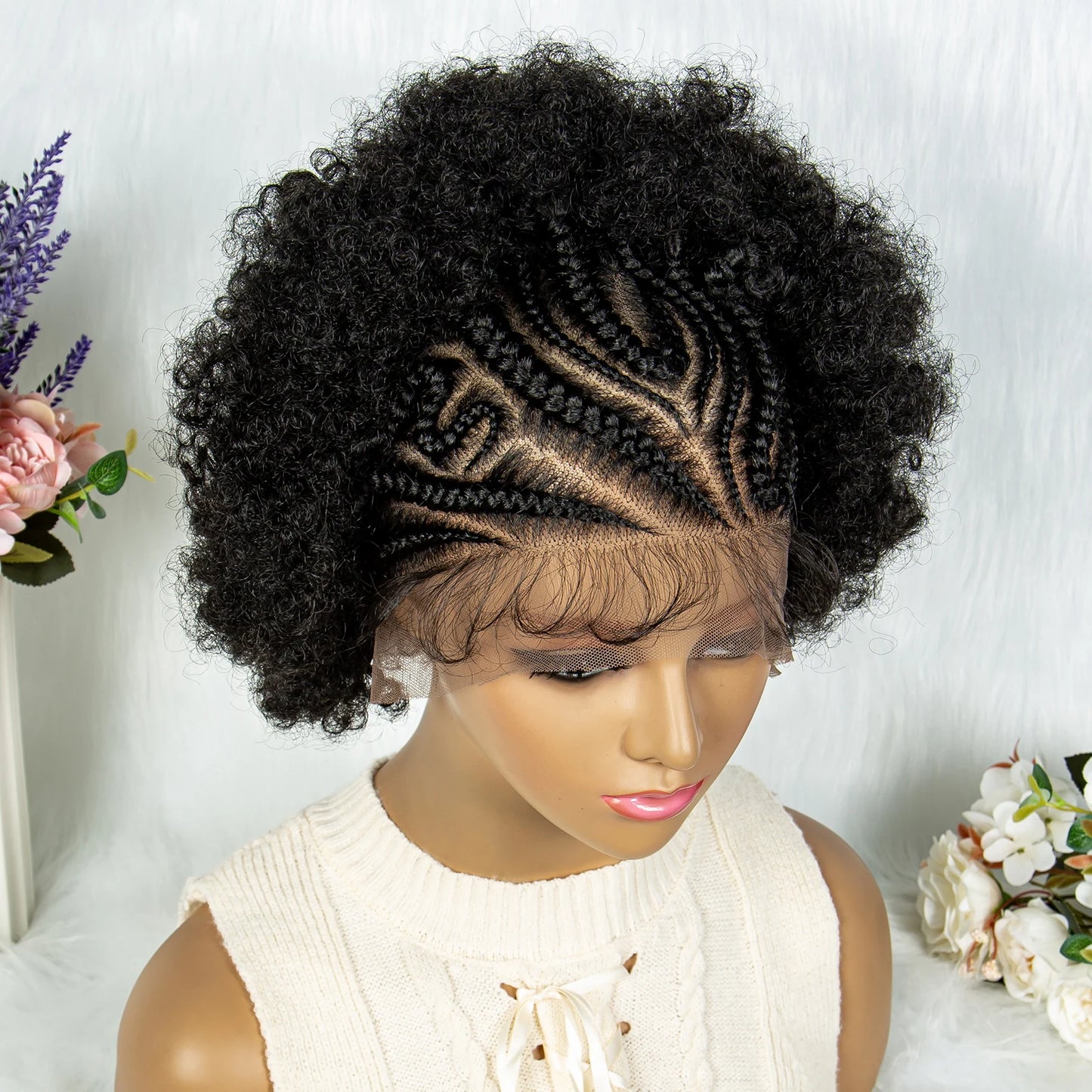 13x6 Lace Front  Cornrow With Baby Hair  Kinky Curly Hair Wigs