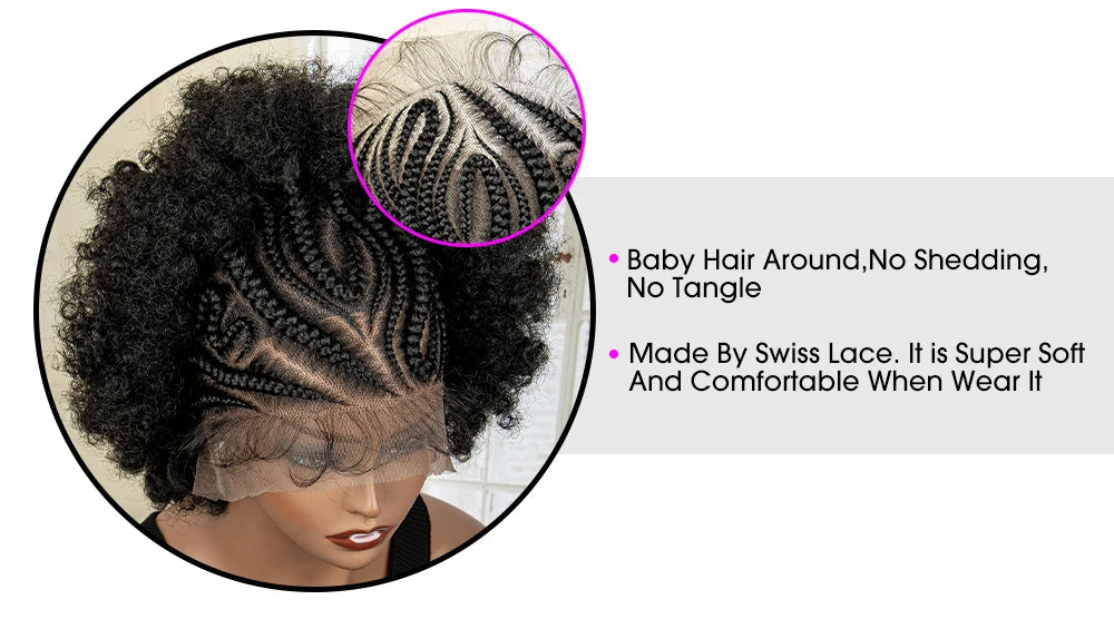 Synthetic 13x6 Lace Frontal Cornrow Braided Wig Kinky Curly Bob with Buns
