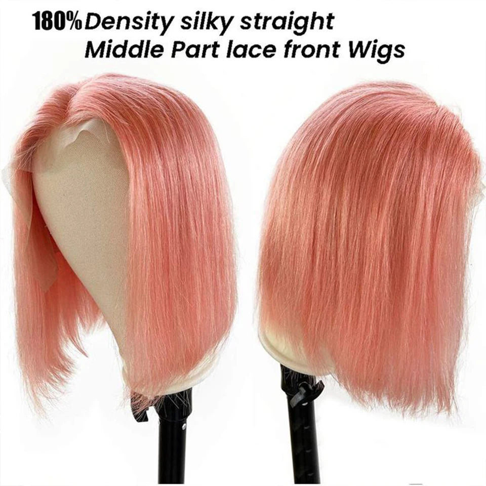 Pink Bob Short Cut Lace Front Human Hair Wigs