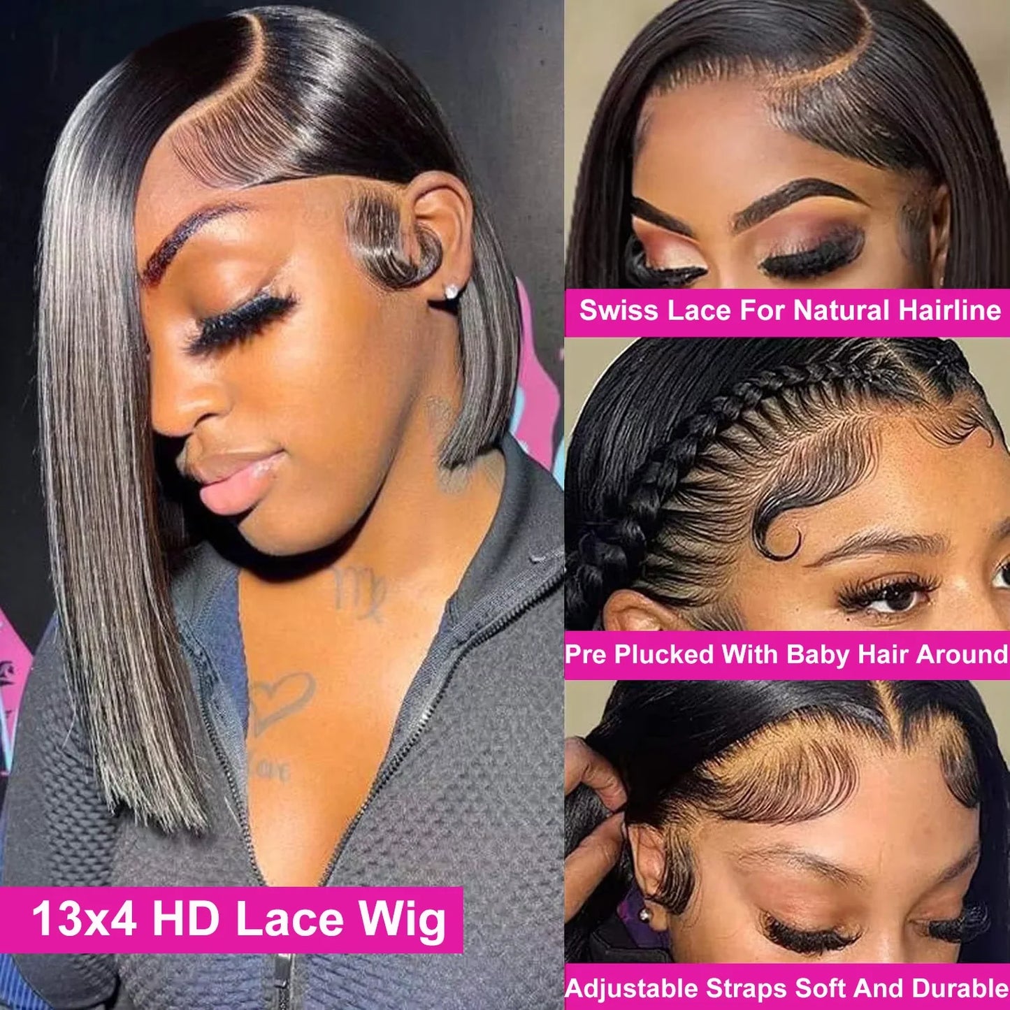 Straight Short Bob 13x4 Full Frontal HD Transparent Lace Brazilian Human Hair