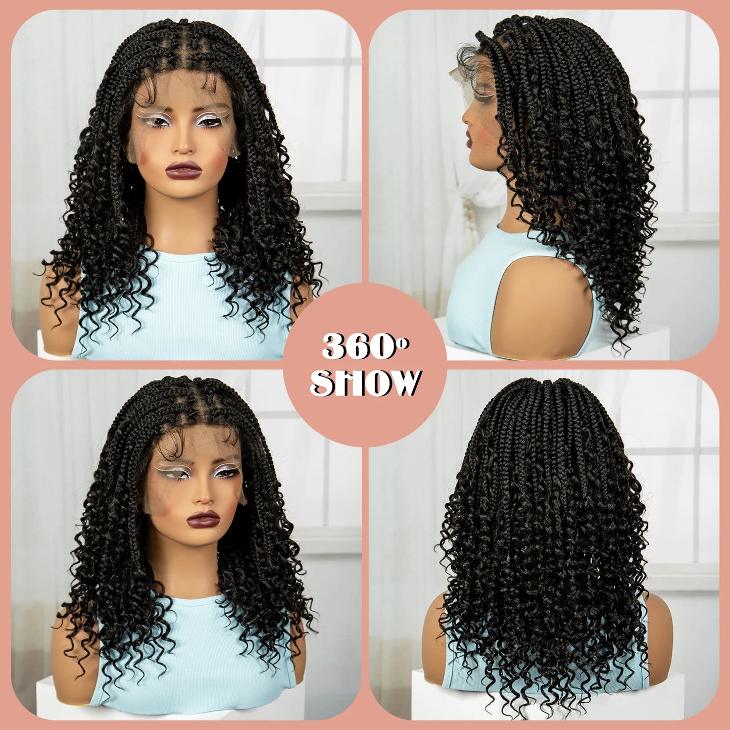 16 Inch Deep Wave Curly Full Lace Knotless Box Braids