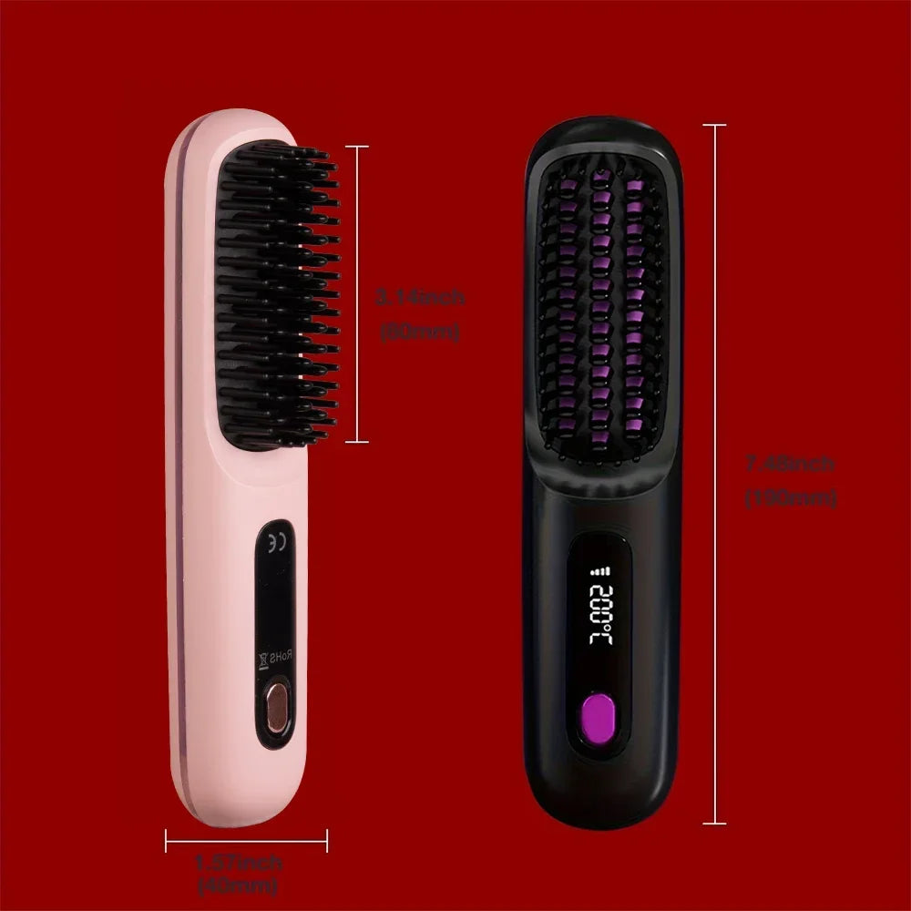 Wireless Hair Straightener Brush Ceramic Heating