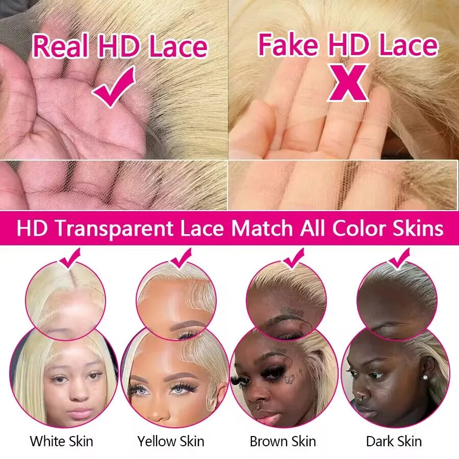 Blonde Body Wave Lace Front HD Transparent Lace 13x4 13x6 Human Hair Wig 613 Pre Plucked Full Frontal Wigs