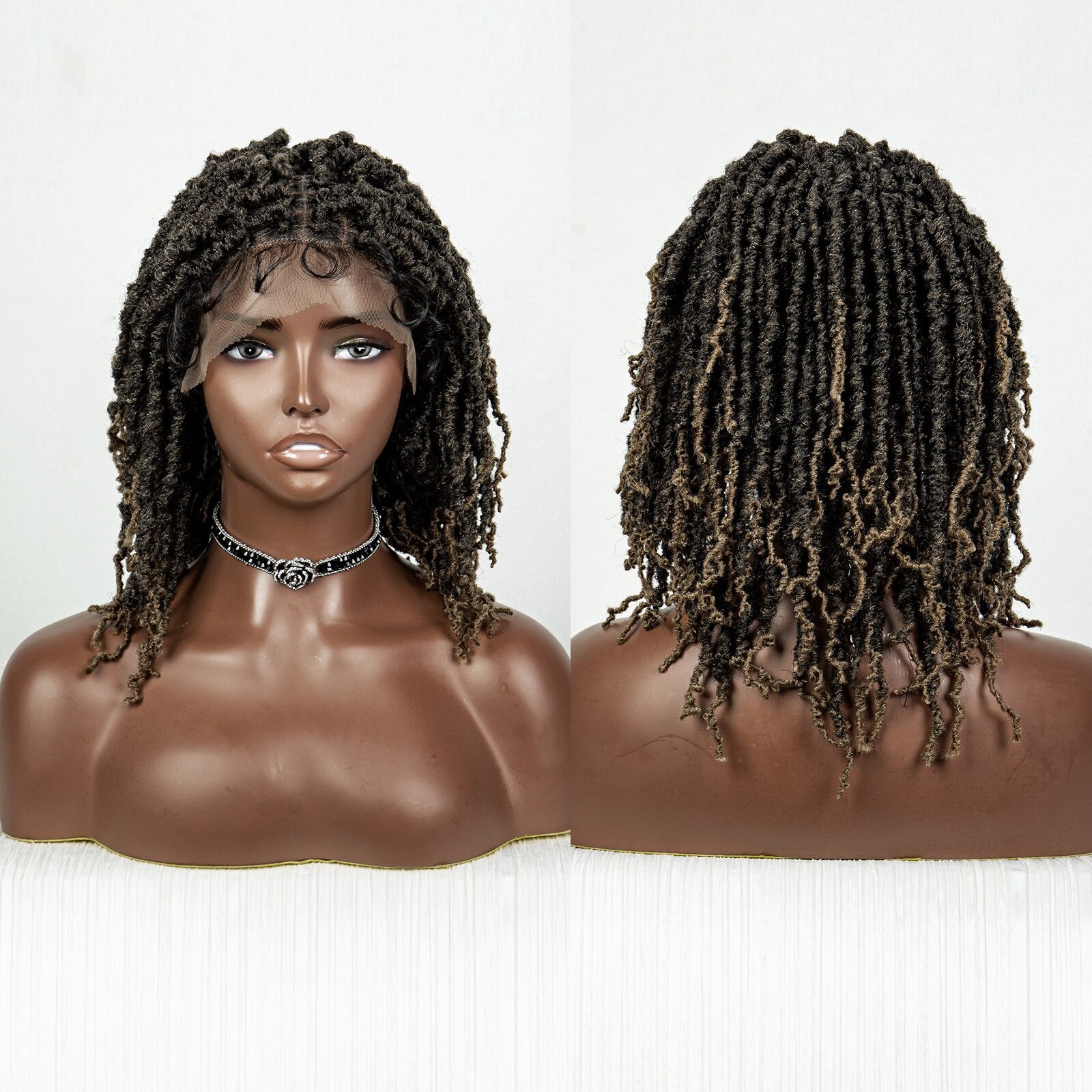 Synthetic Braided Butterfly Locks Bob Short Dreadlock Lace Front Braided Wigs - Supreme Lush Hair