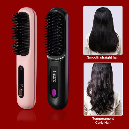 Wireless Hair Straightener Brush Ceramic Heating