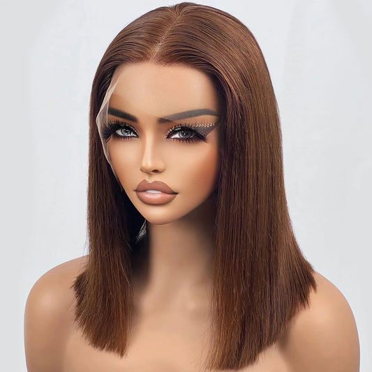 Chocolate Brown 13×4 Lace Front Human Hair Lightly Bleached Knot Human Hair