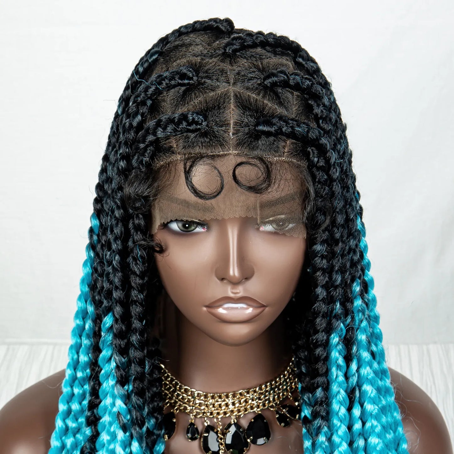 Big Knotless Synthetic Full Lace Braided Wigs 32 Inches Cornrow Box Braids - Supreme Lush Hair